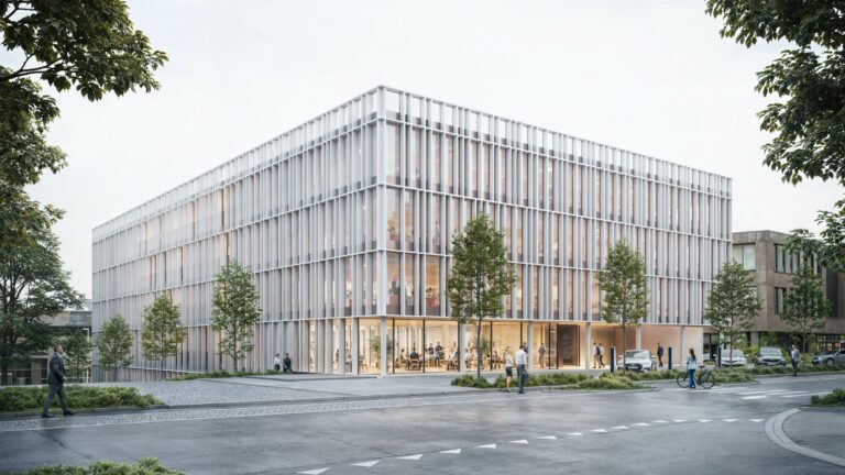 FLOW, immeuble de bureaux bas carbone à Leudelange (Luxembourg), structure mixte bois-acier. bureau d'étude bois, timber, wood engineering, CLT, cross laminated timber, GLT, bois lamellé-collé, ossature bois, lamibois, LVL, glulam, stabilité, bureau d'étude structure, ingénieur bois, résille, treillis, panneau, circularité, bas carbone, poutre, colonne, école en structure bois, bureau en structure bois, crèche en bois, bâtiment bois, RT2020, European Green Deal, calcul d'assemblage bois, cadwork, étude d'exécution, calcul, FLOW, immeuble de bureaux, Leudelange, Luxembourg, structure mixte bois-acier, poteaux-poutres, planchers CLT, colonnes en lamellé-collé, contreventement, noyau béton armé, patio central, BREEAM Excellent, WELL Gold, NZEB, BIM Revit