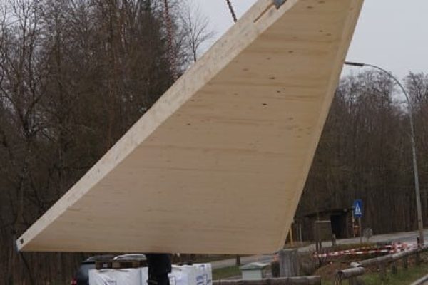 Chantier Bureau Etude Stabilité Ingenieur Bois Contrecollé CLT Toiture Plissée En Facette Assemblage